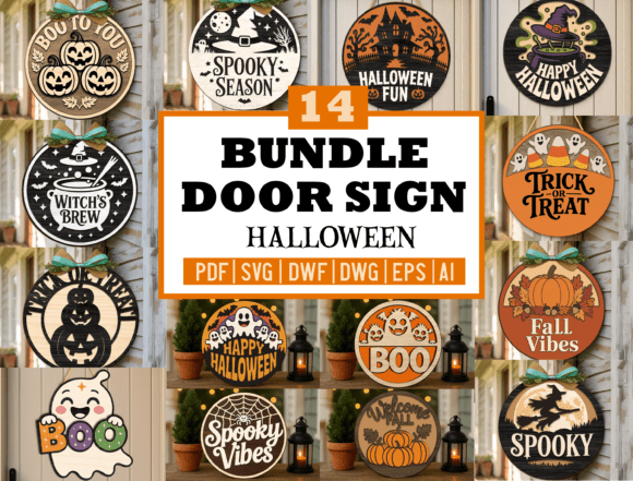 14 Halloween Door Sign SVG Set