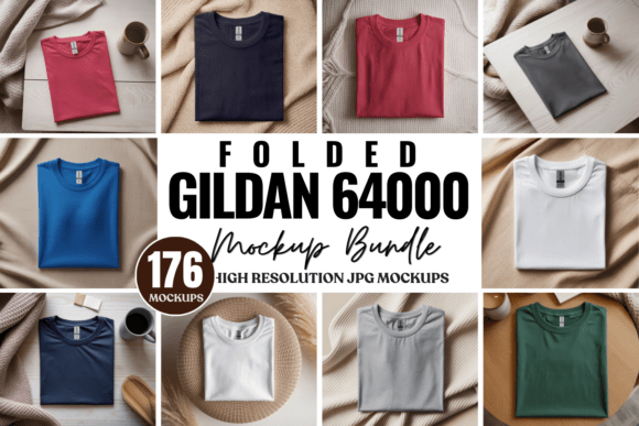 Gildan 64000 Folded Tshirt Mockup Bundle