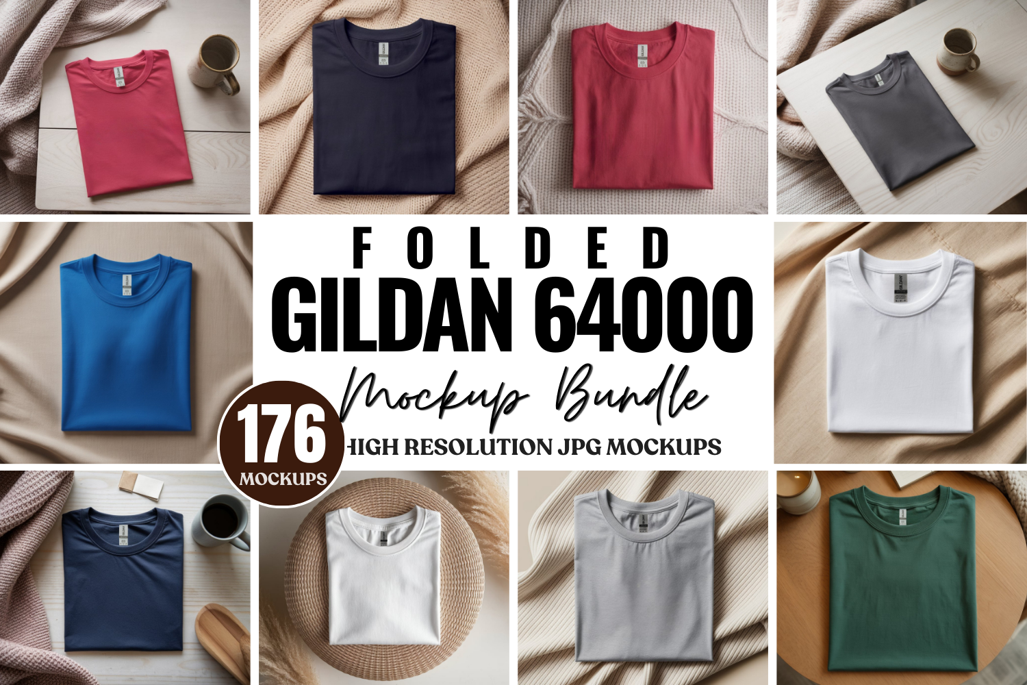 Gildan 64000 Folded Tshirt Mockup Bundle