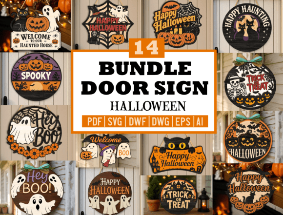 Halloween Door Sign SVG Pumpkin Boos Set