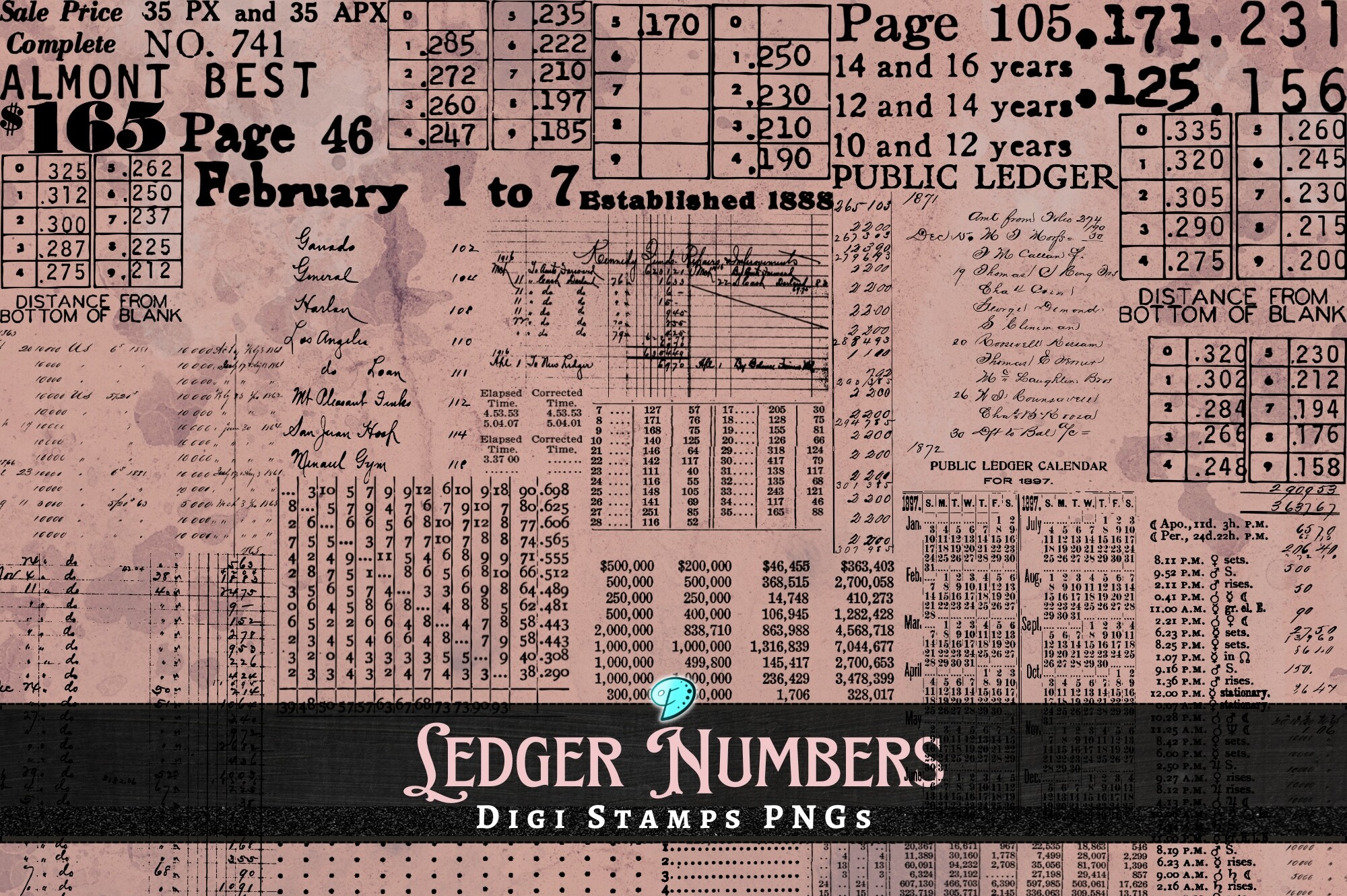 Ledger Numbers Digi Stamps PNG