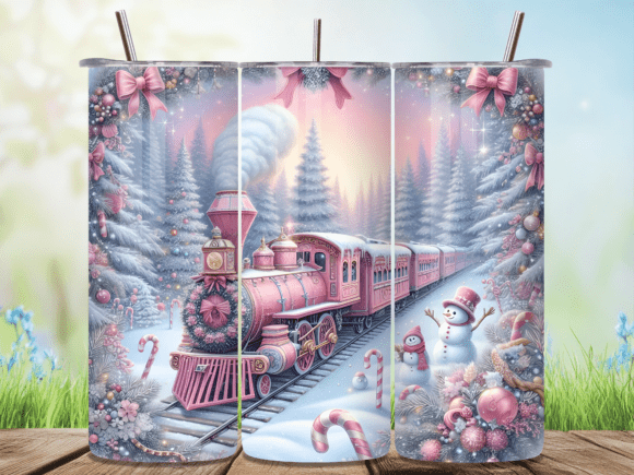 Pink Polar Express Snowman Tumbler Wrap