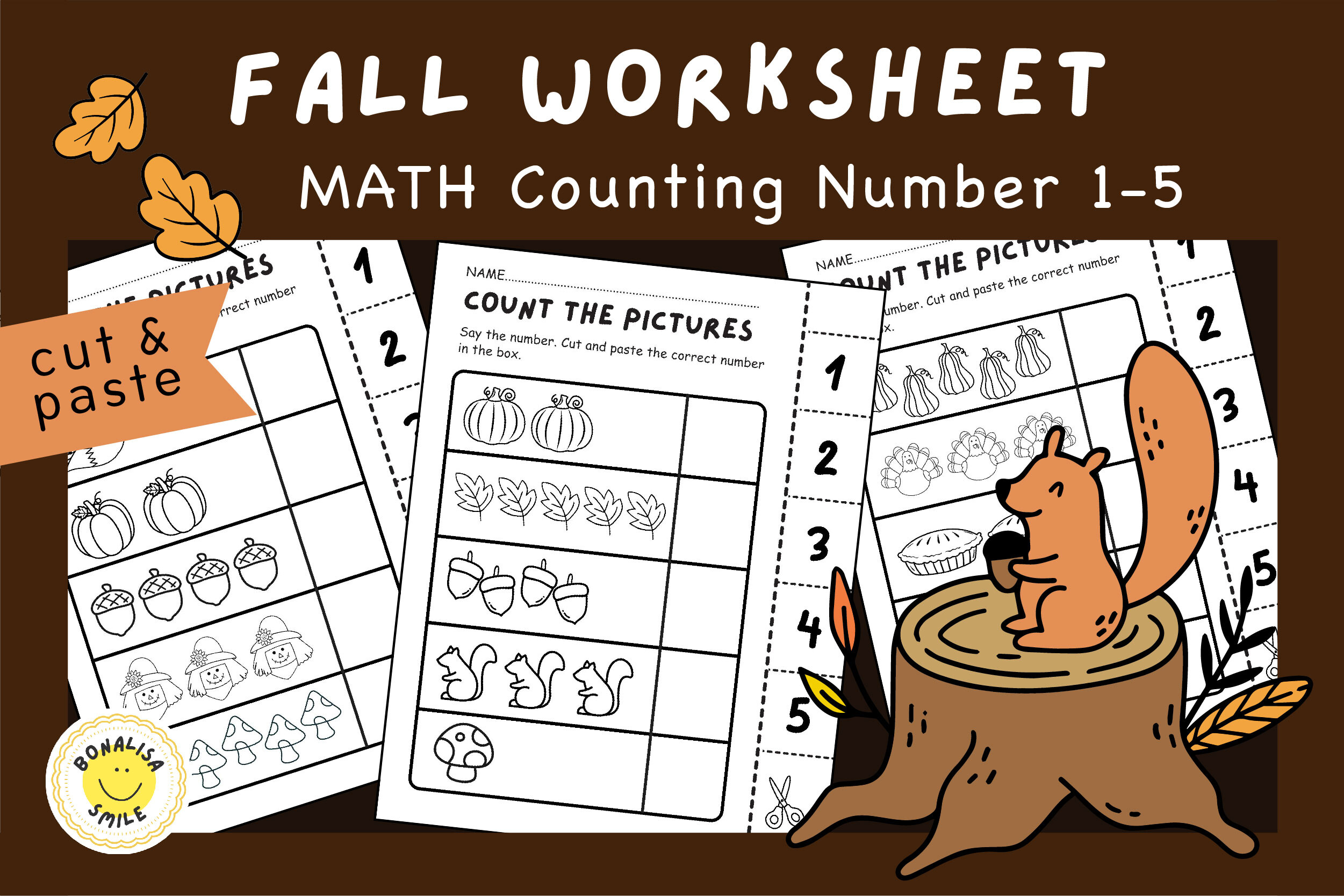 FALL Math Number 1-5 Cut and Paste PDF
