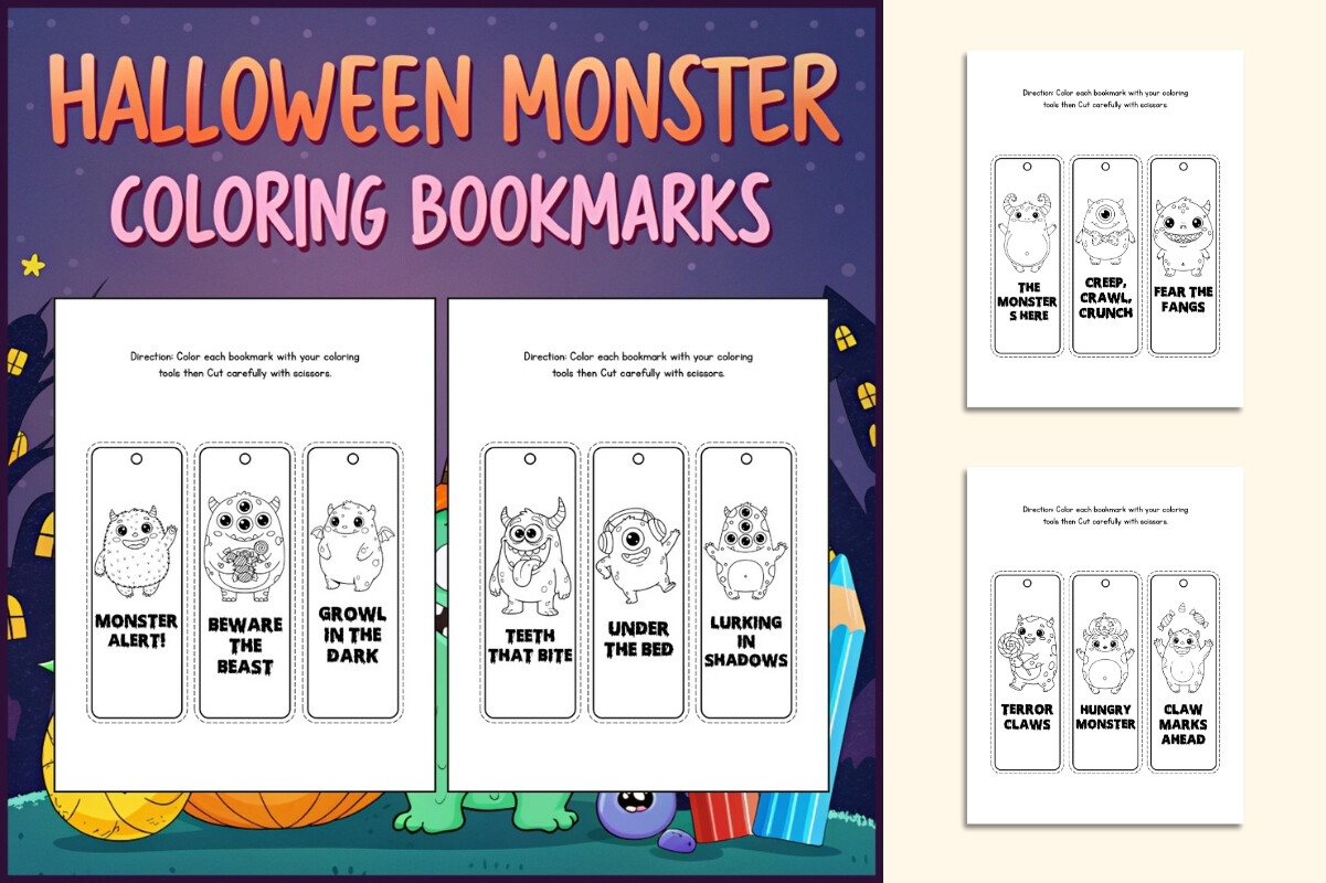 Halloween Monster Coloring Bookmarks