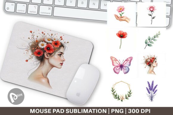 Minimalist Floral Line Art Mouse Pad