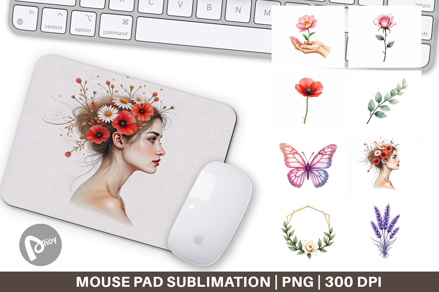 Minimalist Floral Line Art Mouse Pad