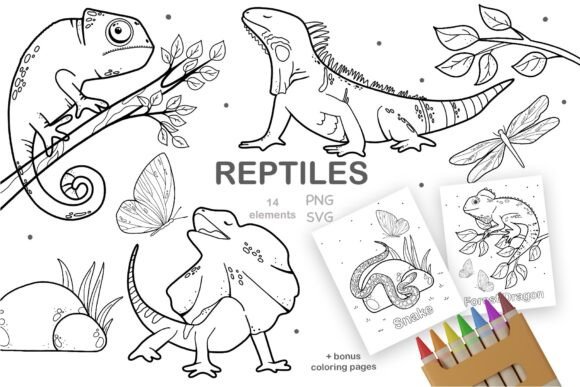 Reptiles Silhouette Coloring Sheets