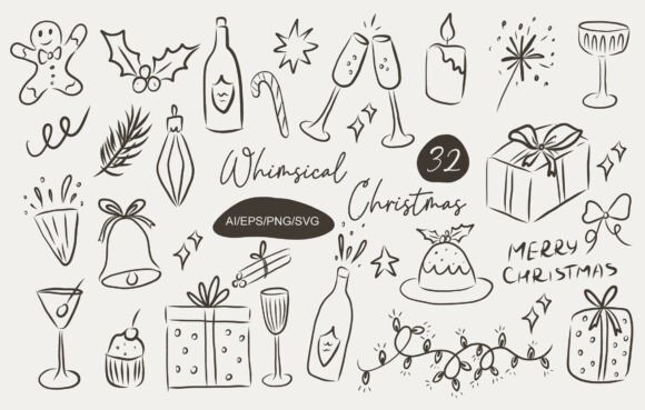 Whimsical Christmas Doodle Clipart Set Graphic Illustrations By Lana Art
