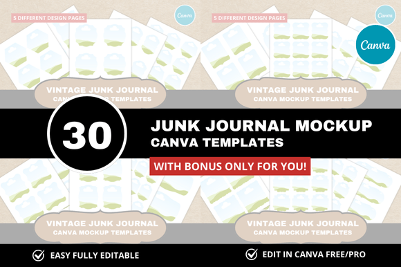 30 Vintage Junk Journal Template + Bonus