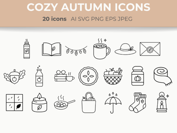 Cozy Autumn Line Icons Fall Aesthetic Graphic Icons By CozyNest Studio