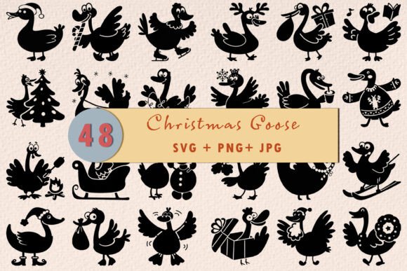 Festive Holiday Ducks Silhouette Svg Png Graphics