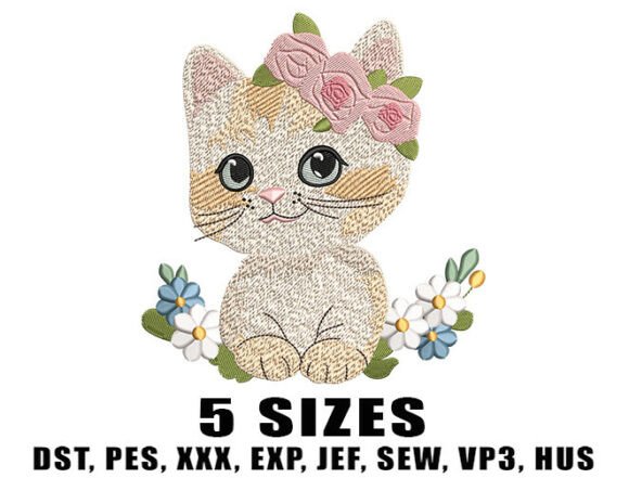 Floral Crown Kitten watercolor art for sublimation and cat lover gifts