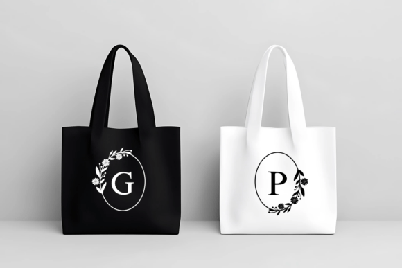 Floral Oval Monogram Font PNG with transparent background - Preview 1