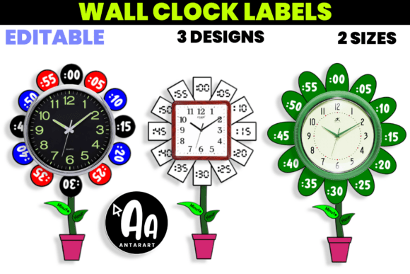 Flower Clock Labels ,Analog Clock Number Graphic 2nd grade By AntarArt