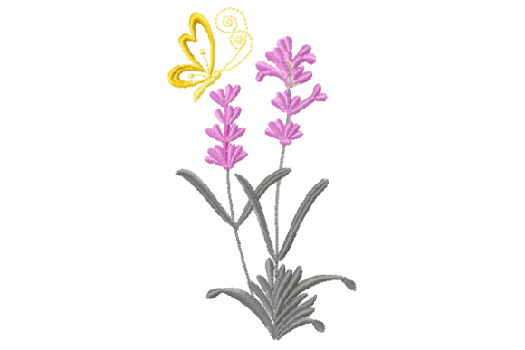 Lavender and Butterfly Embroidery Design