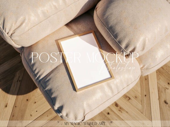 Mockup Frame Poster on Beige ArmChair Graphic Frames & Posters By MyMagicWorldArt