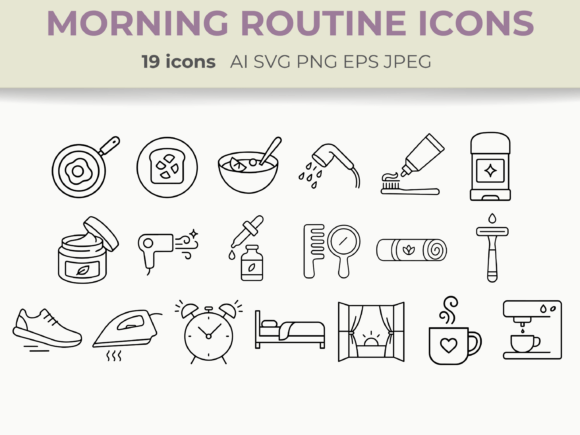 Morning Routine Line Icons Cozy SVG PNG