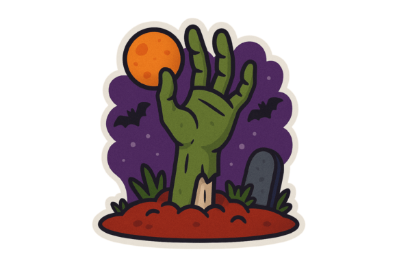 Zombie Hand Halloween Sticker Illustration Étiquettes et autocollants Par OCA Creative Labs