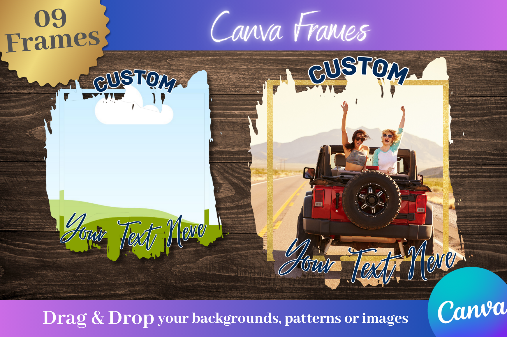 9pc Brush Strokes Canva Frames Bundle
