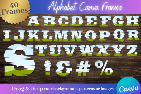 A to Z alphabet letter Canva frame template bundle
