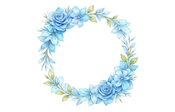 Blue Floral Wreath Watercolor Clipart