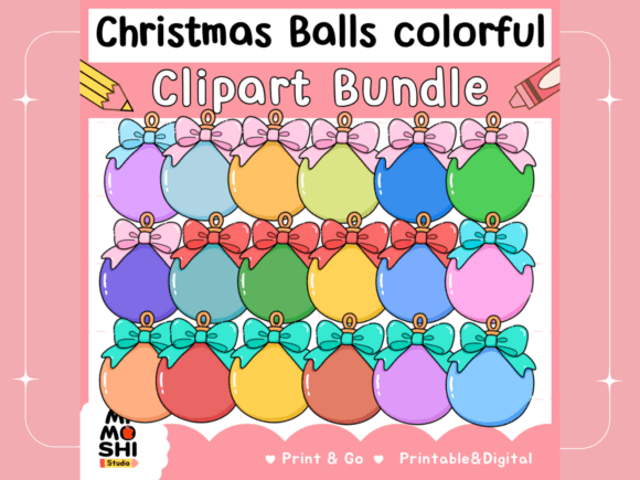 Colorful Christmas Balls Clipart Bundle