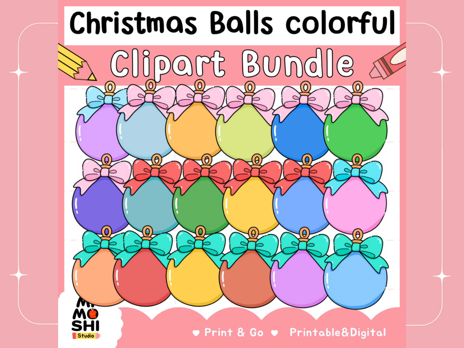 Colorful Christmas Balls Clipart Bundle