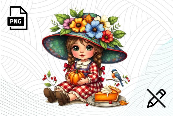 Cute Fall Girl Pumpkin Clipart PNG