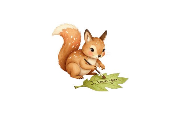 Cute Squirrel Painting I Love You Leaf