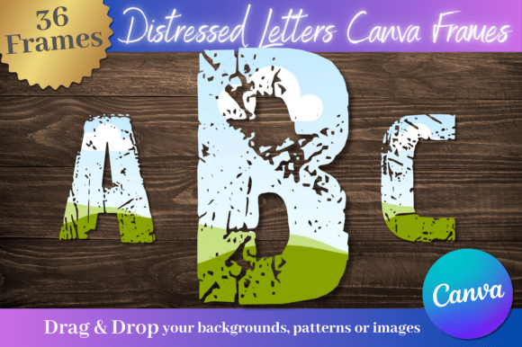 Distressed letter and number custom Canva frames