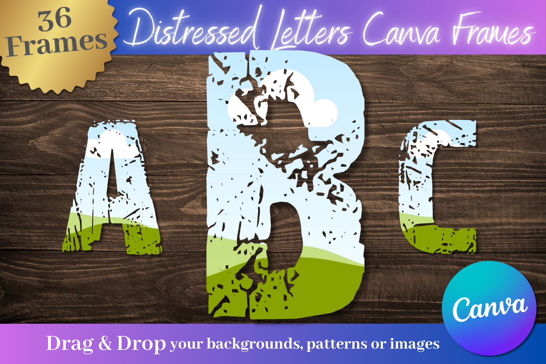 Distressed Letters & Number Canva Frames