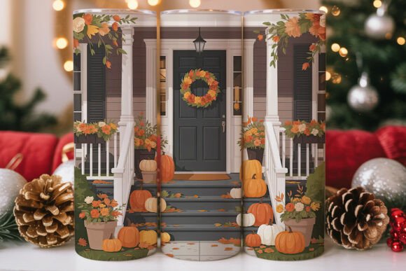 Fall Porch Decor 20oz Tumbler Wrap
