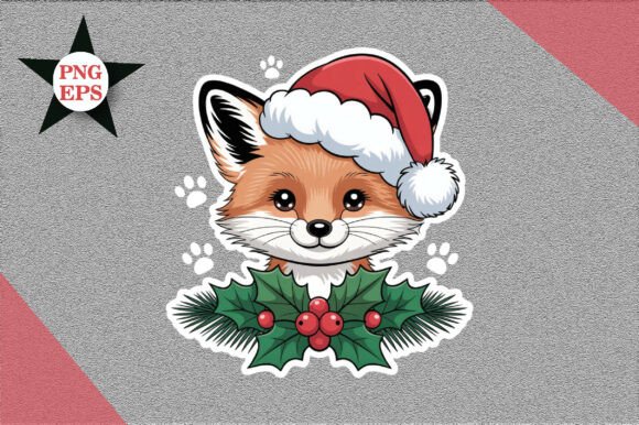 Festive Fox Christmas Seal Clipart Graphics