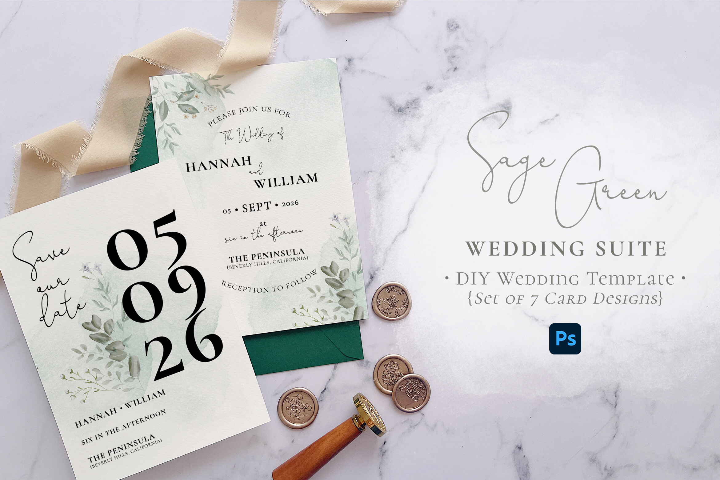 Sage Green Watercolor Wedding Suite