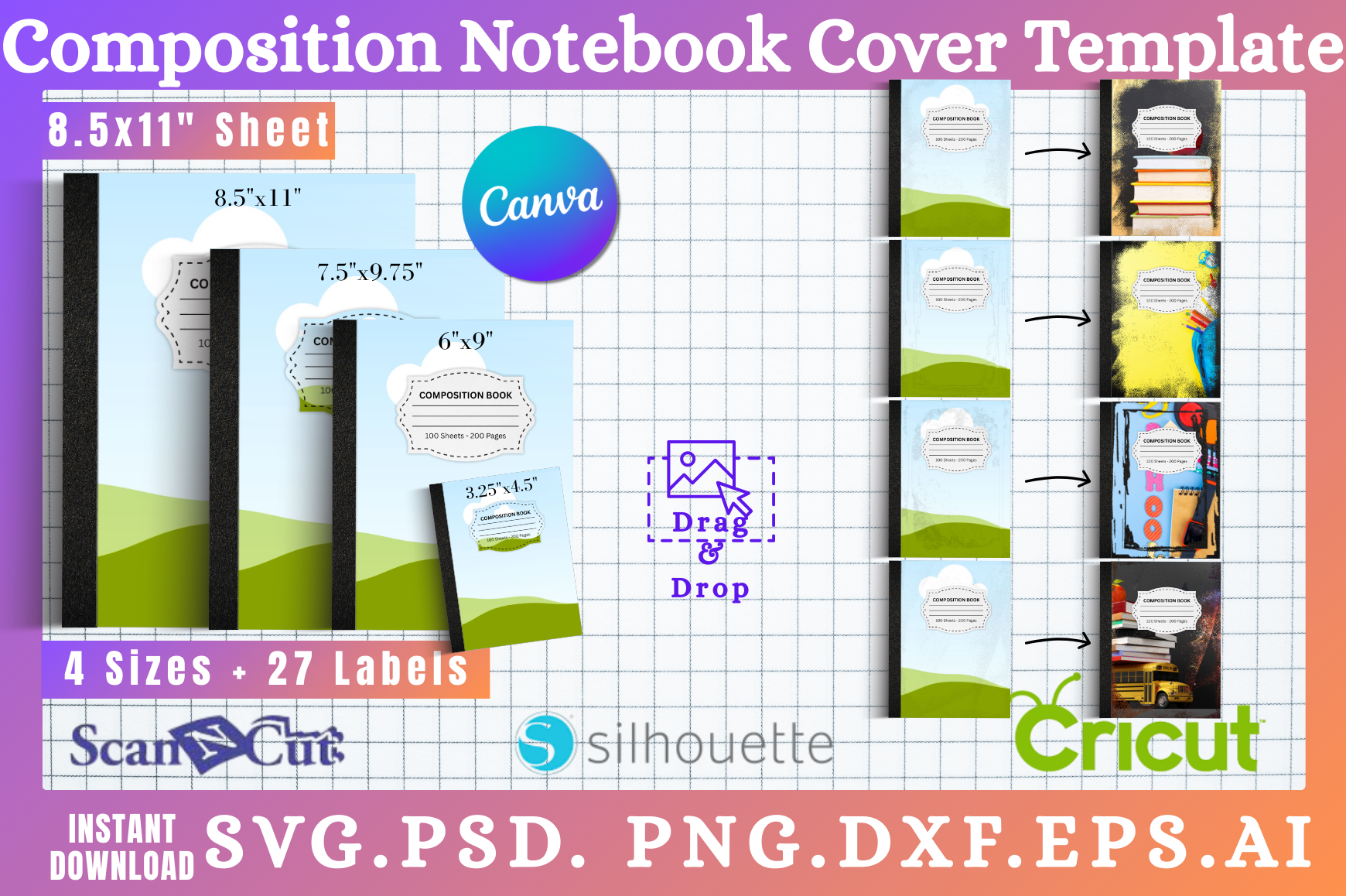 15pc Composition Notebook Cover Template