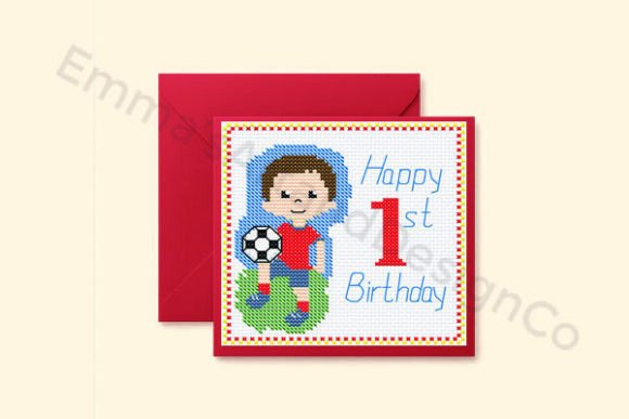 1st Soccer Birthday Card Cross Stitch