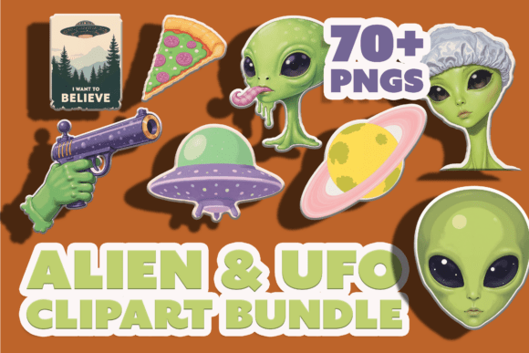 Alien & UFO Clipart Bundle Grafica Illustrazioni Stampabili Di Cosmically Created