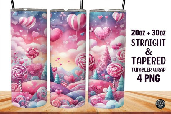 Cotton Candy Hearts Land Tumbler Wraps Gráfico Envolturas de vaso Por LazyCraftlab