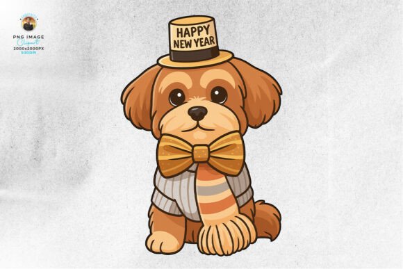 cute dog happy new year clipart png for cricut HTV tee sublimation tumbler party prop