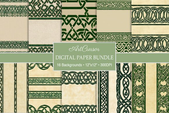 Forest Green Celtic Knot Borders Papers