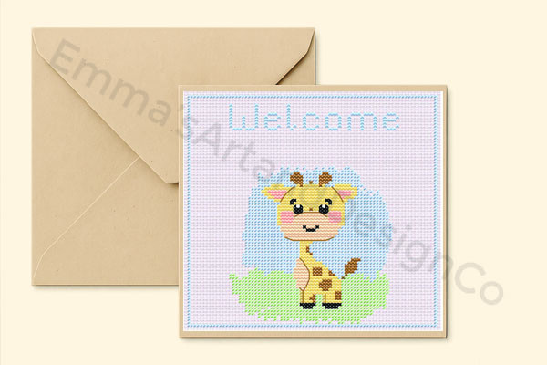 New-born Giraffe Card Cross Stitch