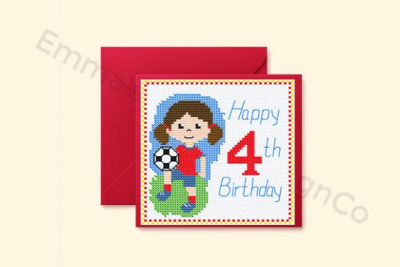 Soccer 4th Birthday Card Cross Stitch