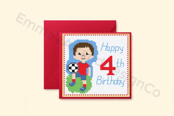 Soccer 4th Birthday Card Cross Stitch