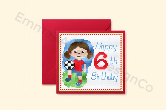 Soccer 6th Birthday Card Cross Stitch