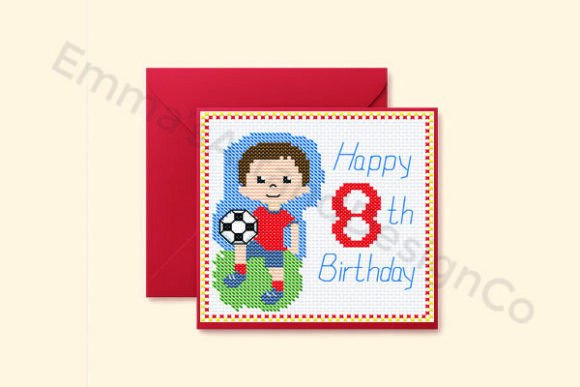 Soccer 8th Birthday Card Cross Stitch