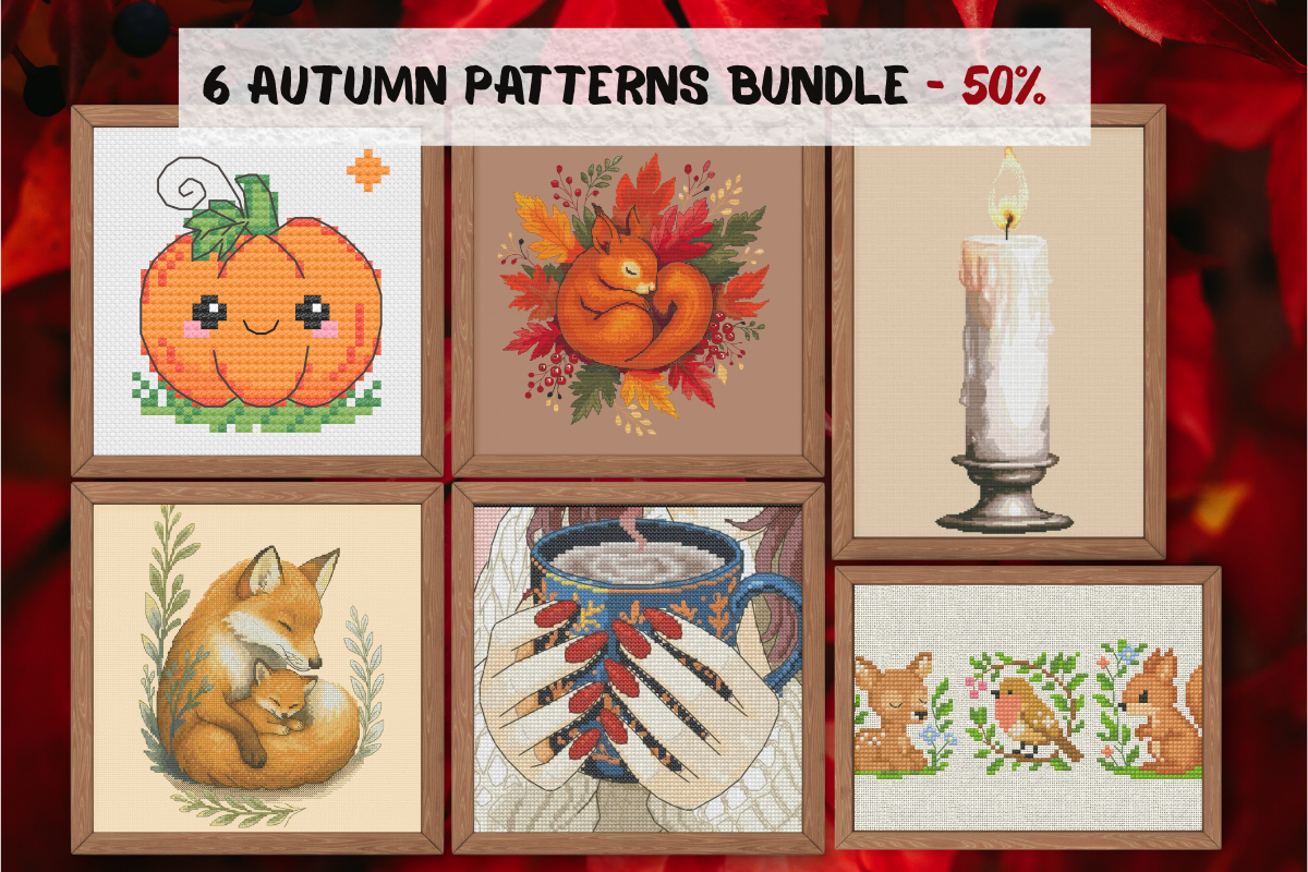 6 Autumn Cross Stitch Patterns Bundle
