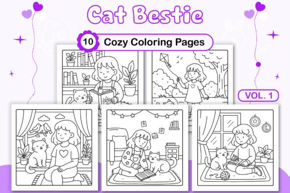 Cat Bestie Cozy Coloring Pages Vol. 1