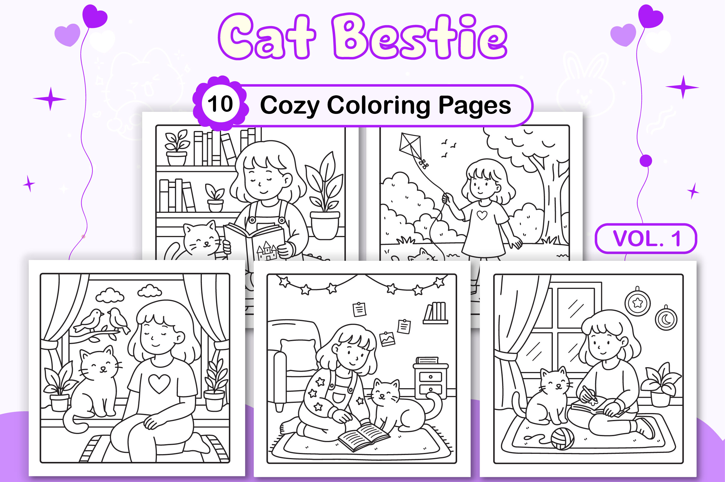 Cat Bestie Cozy Coloring Pages Vol. 1