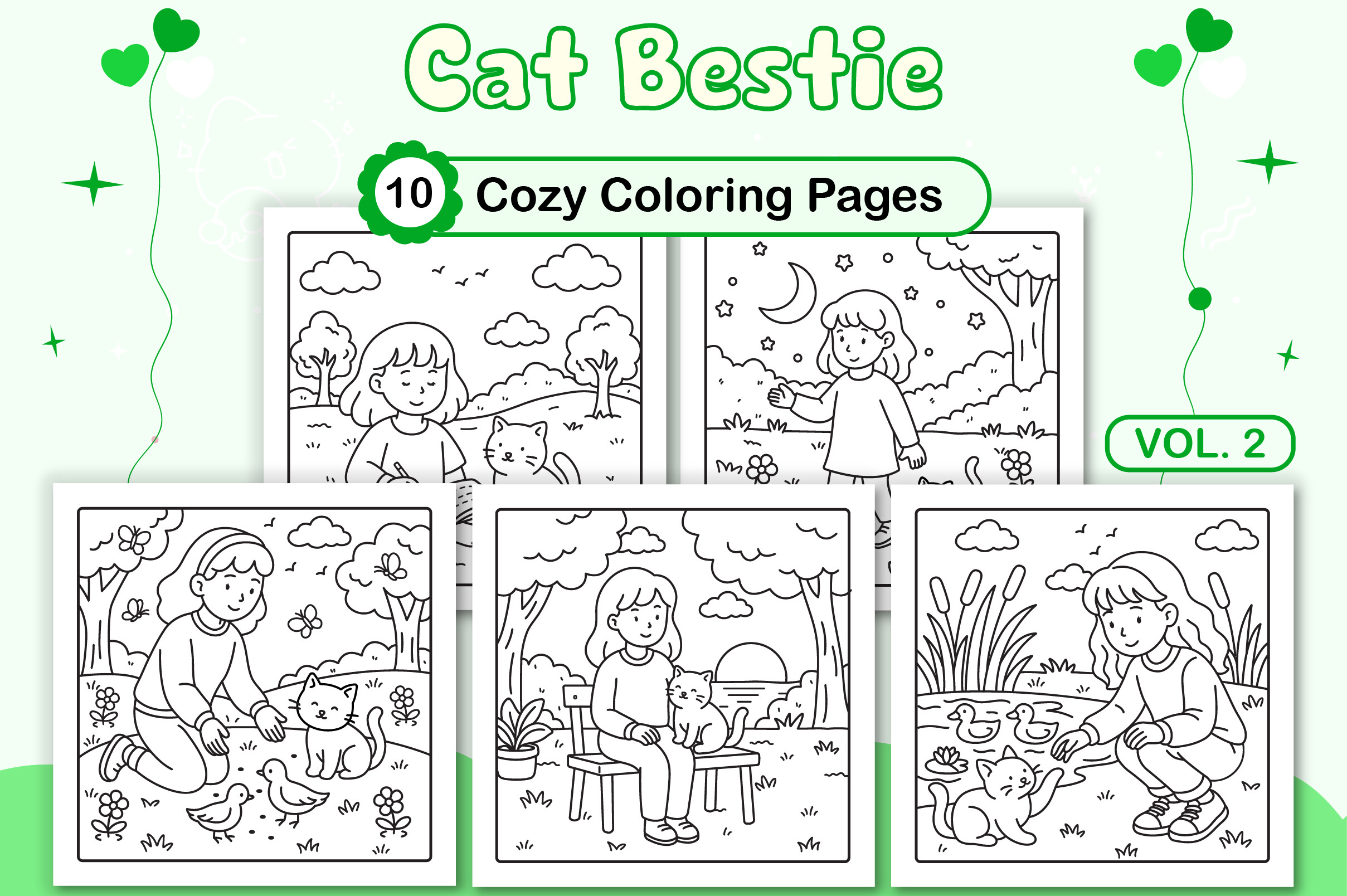 Cat Bestie Cozy Coloring Pages Vol. 2