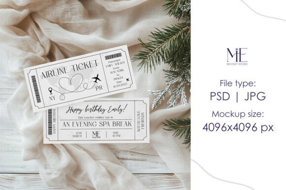 Christmas Gift Ticket Card Mockup, Winte